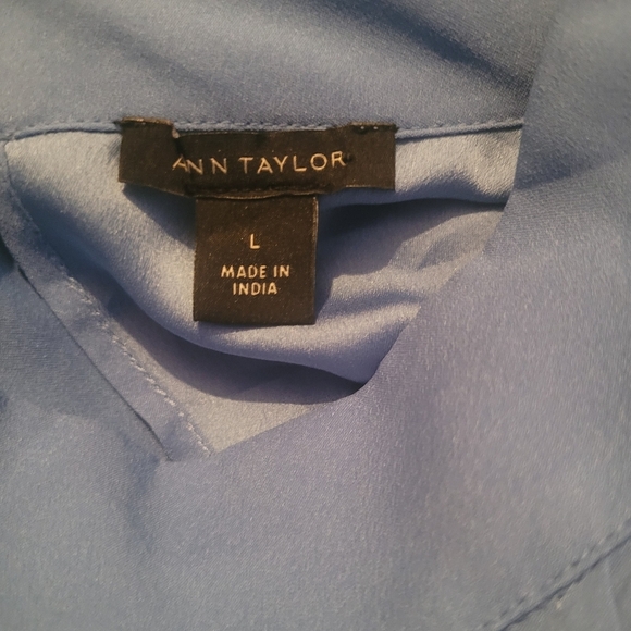 Ann Taylor Light Blue Pleat Detailed High Neck Blouse L - Picture 7 of 7